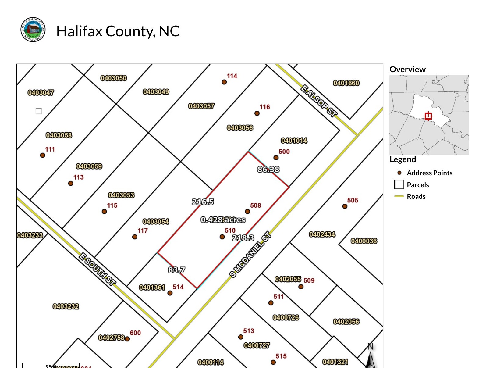 508 and 510 McDaniel Street dimension map